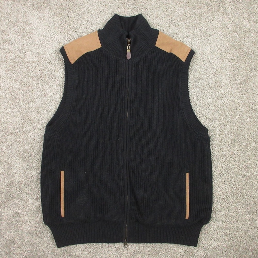 Orvis Vest Mens Medium Black Knit Full Zip Jacket Sweater Outdoor Shooting Pads